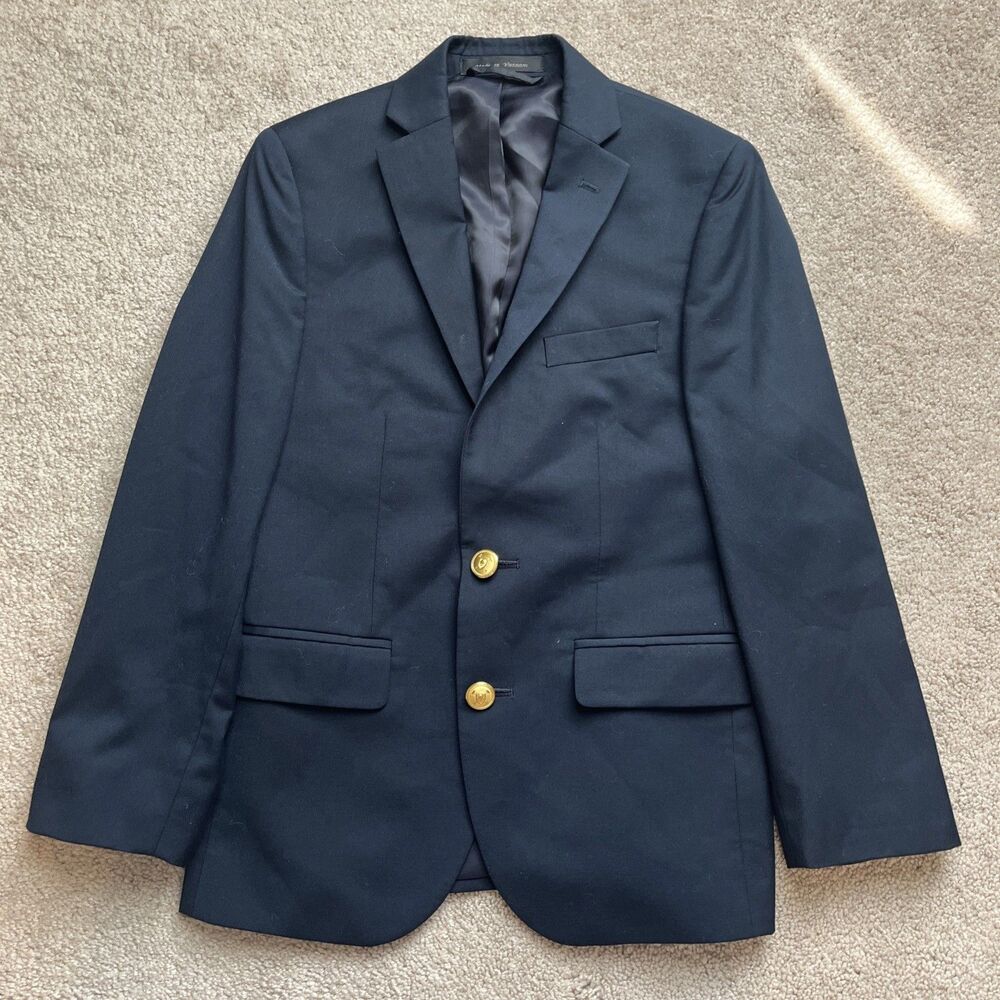 Ralph Lauren Blazer Boys 10R Navy 2 Button Suit Formal Preppy Gold Button Jacket